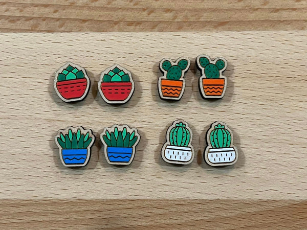 Hand painted Succulent stud earrings