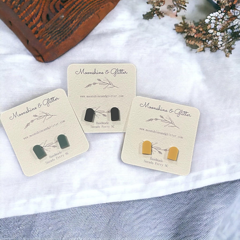 Boho Arch Stud Earrings Mustard Olive Gray