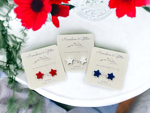 Red White Blue acrylic star stud earrings