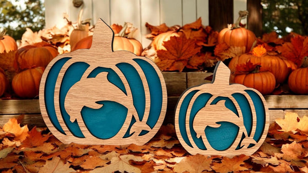 3D Wood Dolohin Fall Pumpkins | Laser Cut Layered 6” & 4” | 1/4” Thick | Beach - Themed Fall Decor | Housewarming Gift | Beach Home Decor - Moonshineandglitter