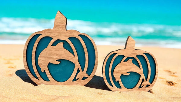 3D Wood Dolohin Fall Pumpkins | Laser Cut Layered 6” & 4” | 1/4” Thick | Beach - Themed Fall Decor | Housewarming Gift | Beach Home Decor - Moonshineandglitter