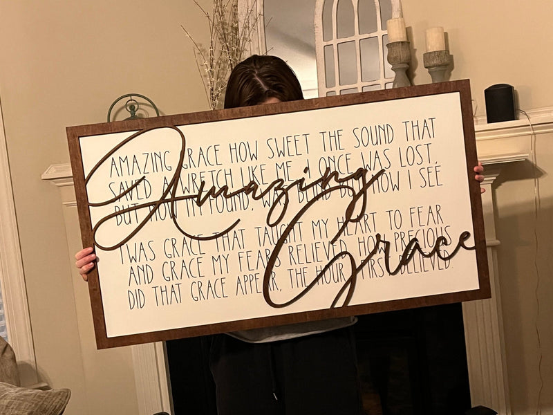 Amazing Grace 3D laser cut wood sign custom sizing laser cut engraved Farmhouse style Home decor - Moonshineandglitter
