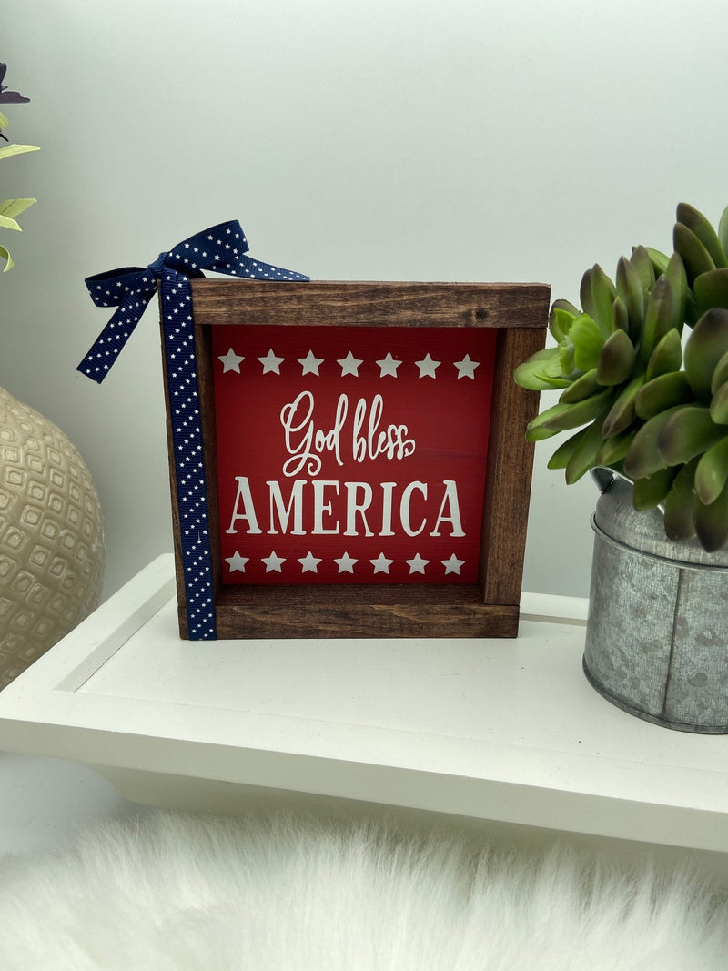 America USA July 4th tiered tray mini wood sign - Moonshineandglitter
