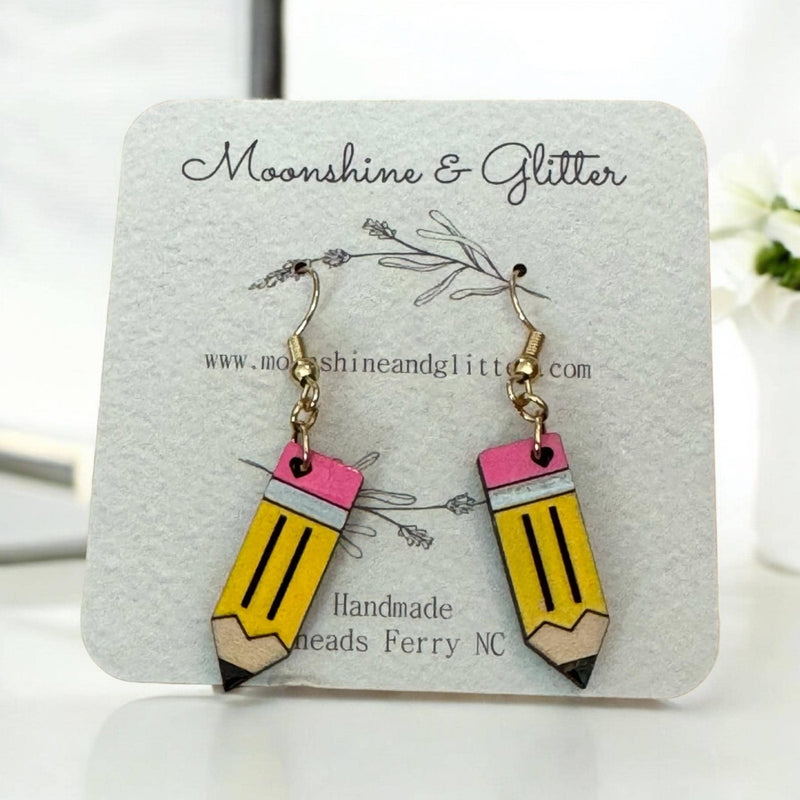 Back to School Handpainted Pencil Dangle Earrings | Back to School Jewelry | Hypoallergenic Earrings teacher - Moonshineandglitter