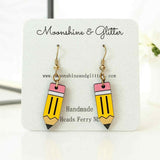 Back to School Handpainted Pencil Dangle Earrings | Back to School Jewelry | Hypoallergenic Earrings teacher - Moonshineandglitter