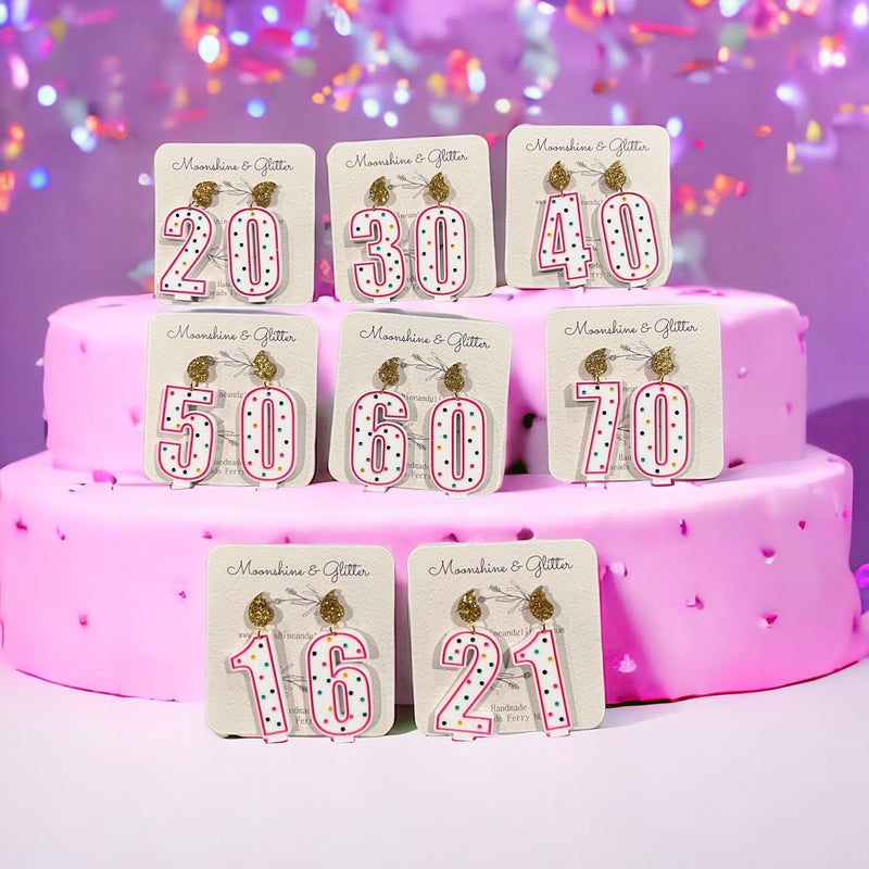 Birthday candle dangle earrings age birthday party celebration gift hypoallergenic fun dangle earrings - Moonshineandglitter