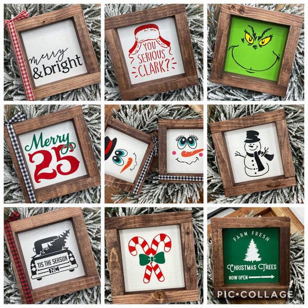 Christmas mini wood sign tiered tray snowman Clark grinch frosty Santa - Moonshineandglitter