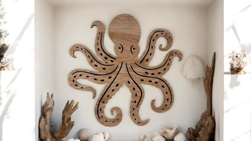 Coastal Wood Octopus Wall Décor – Beach House Wall Art in Multiple Sizes - Moonshineandglitter