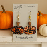 Fall Floral Pumpkin Earrings | Handmade Acrylic & Wood Dangles | Autumn Jewelry | Lightweight Hypoallergenic - Moonshineandglitter