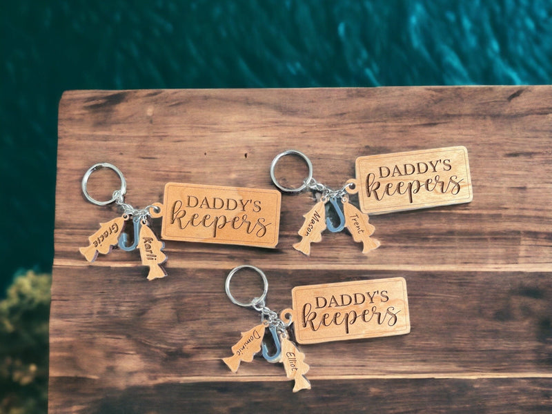 Fathers Day Daddy’s keeper keychain customize dad gift for him fishing fisherman - Moonshineandglitter