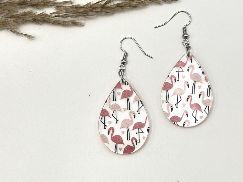 Flamingo Beach dangle earrings vacation gift for her lightweight hypoallergenic - Moonshineandglitter