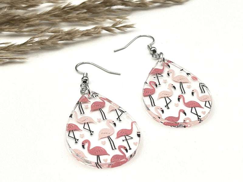 Flamingo Beach dangle earrings vacation gift for her lightweight hypoallergenic - Moonshineandglitter
