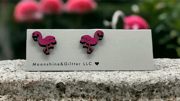 Flamingo stud earrings Beach Vacation Ocean stud earrings fun jewelry - Moonshineandglitter