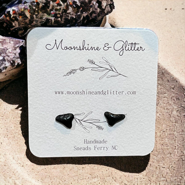 Genuine Shark Tooth Stud Earrings - Straight from Topsail Island, NC - Unique and Hypoallergenic shark teeth beach vacation - Moonshineandglitter