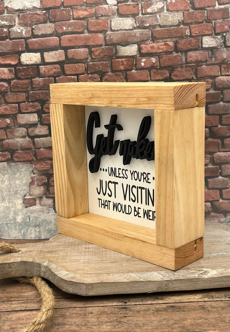 Get Naked half bath 3d wood sign Farmhouse style Bathroom funny Pecan stain Boho housewarming New home Newlyweds gift home décor minimalist - Moonshineandglitter
