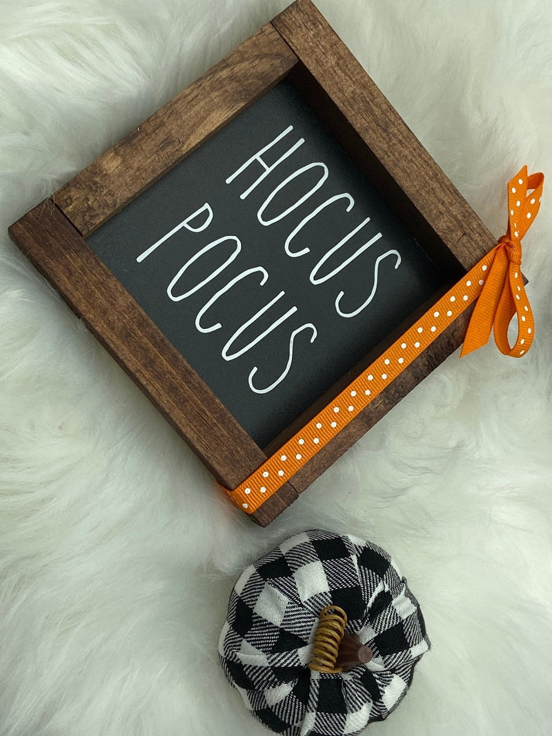 Halloween & Fall Mini Wood Signs | 5x5" Tiered Tray Decor | Hocus Pocus | Pumpkin Spice | Boo | Rustic Autumn Shelf Sitters - Moonshineandglitter