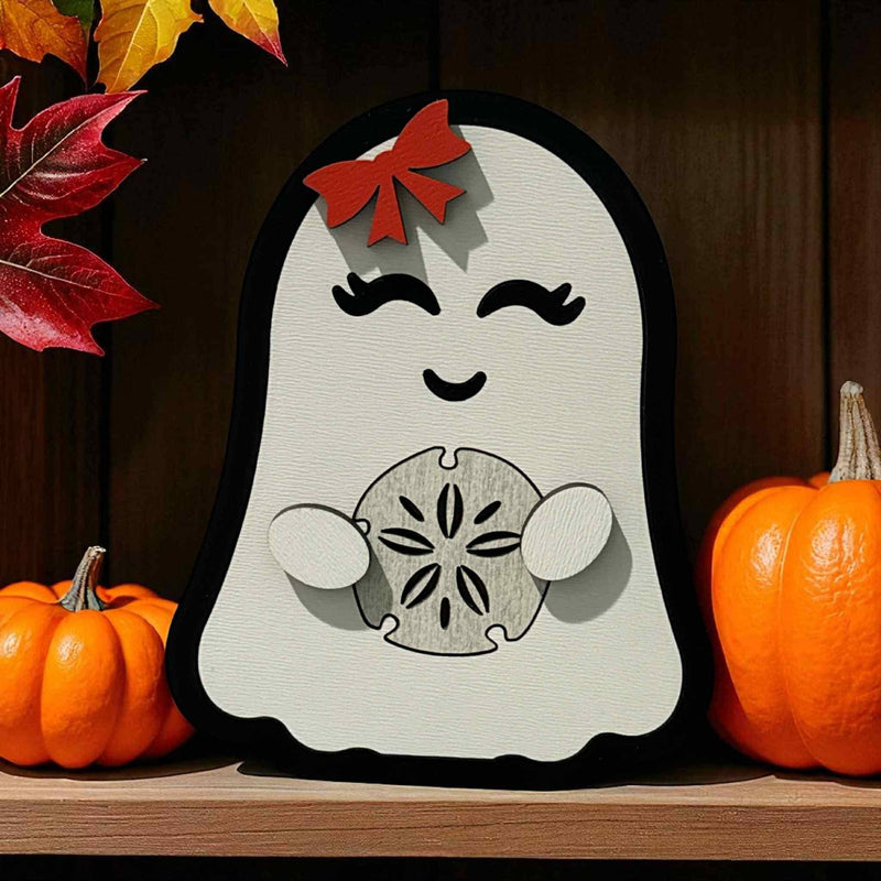Halloween Ghost Beach Theme – Stand Alone 4" Ghost Decor – Coastal Halloween Shelf Sitter – Beachy Spooky Cute Fall Decoration - Moonshineandglitter