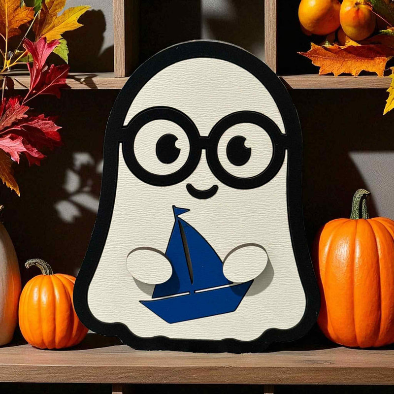 Halloween Ghost Beach Theme – Stand Alone 4" Ghost Decor – Coastal Halloween Shelf Sitter – Beachy Spooky Cute Fall Decoration - Moonshineandglitter