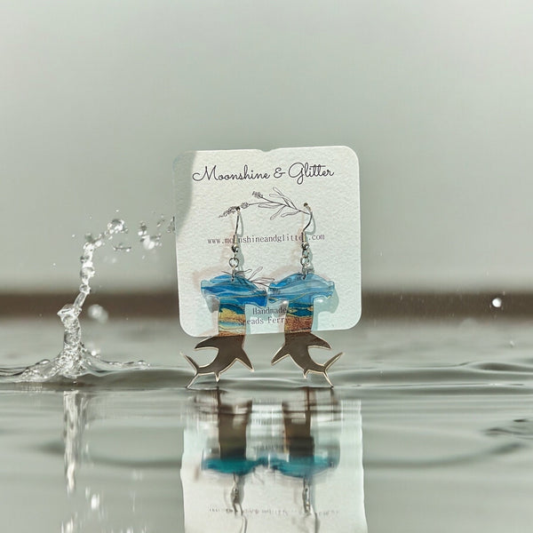 Hammerhead Shark earrings dangle beach jewelry ocean sea animal sensitive ears 1.5” in length lightweight hypoallergenic shark earrings - Moonshineandglitter