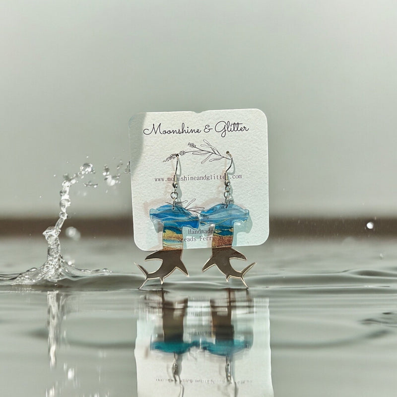 Hammerhead Shark earrings dangle beach jewelry ocean sea animal sensitive ears 1.5” in length lightweight hypoallergenic shark earrings - Moonshineandglitter