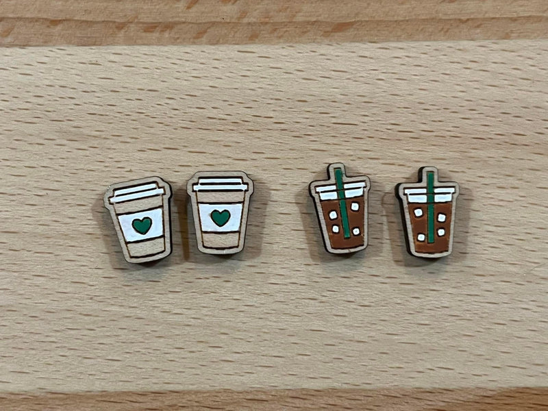 Hand - painted Coffee and Tea Stud Earrings - Hypoallergenic Stainless Steel - 0.45" coffee lover iced coffee - Moonshineandglitter