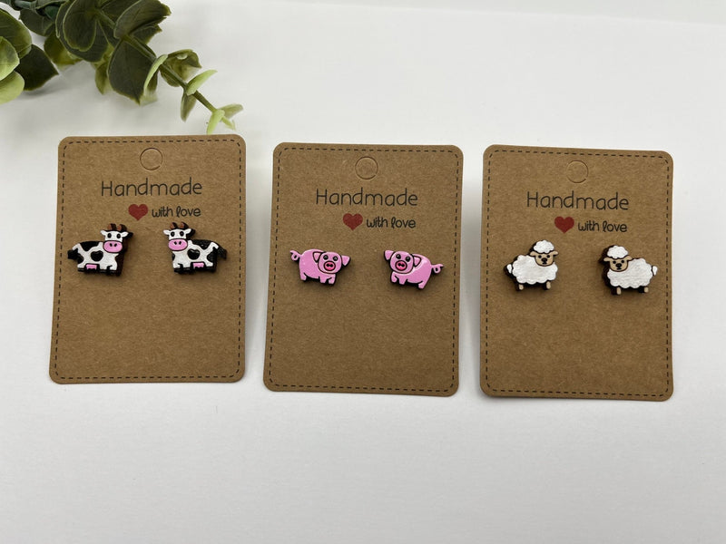 Hand painted farm animal stud earrings pig cow sheep minimalist gift for her barn - Moonshineandglitter