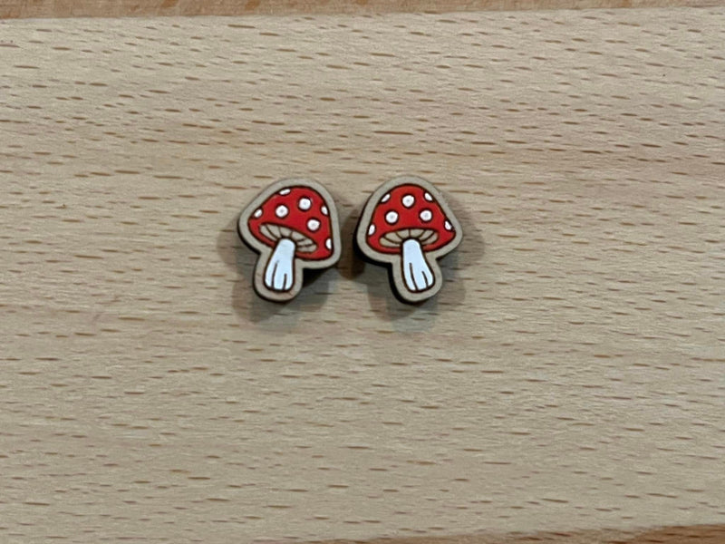 Hand - Painted Mini Mushroom Stud Earrings - Nature Lover Jewelry, jewelry - Stainless Steel, Hypoallergenic, plant earrings, fungus, mushroom - Moonshineandglitter