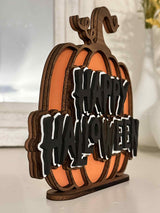 Happy Halloween Layered Wood Sign | 3D Pumpkin Sign | Laser Cut Halloween Decor | Spooky Fall Shelf Sitter | Haunted House Decoration - Moonshineandglitter