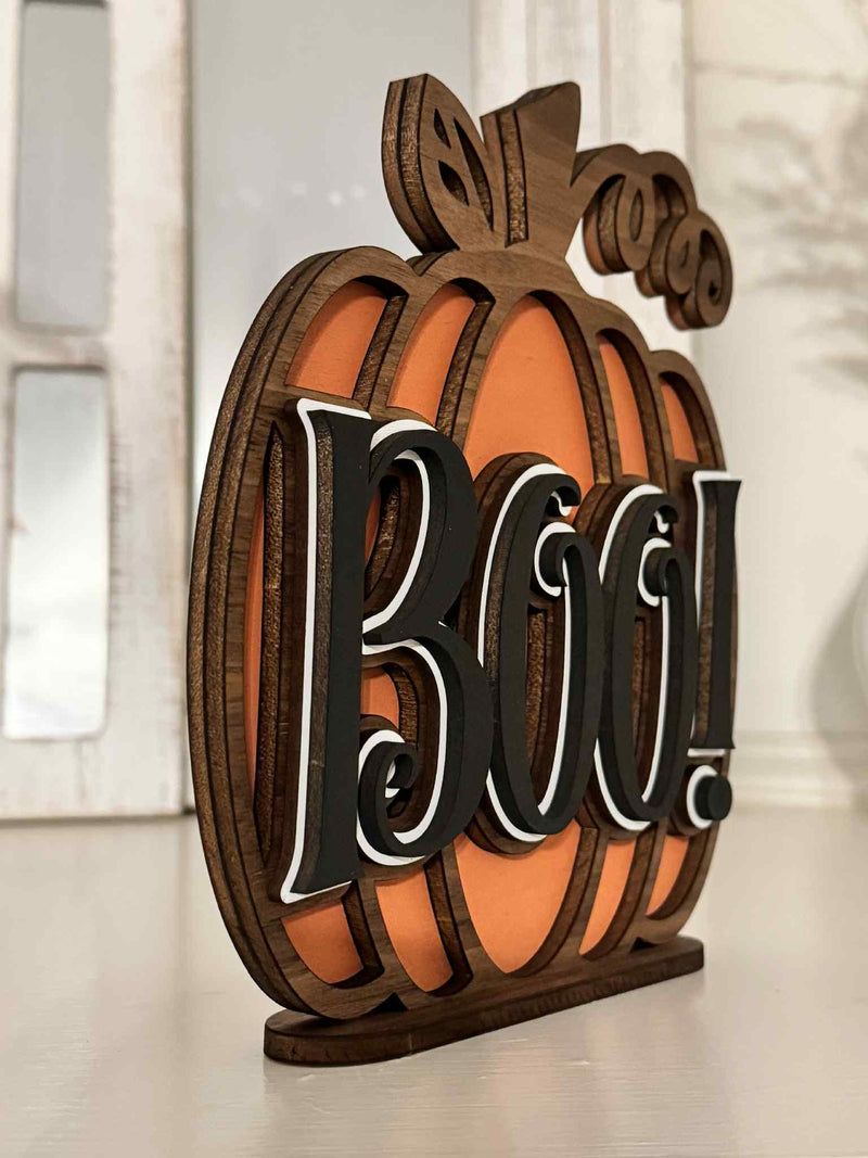 Happy Halloween Layered Wood Sign | 3D Pumpkin Sign | Laser Cut Halloween Decor | Spooky Fall Shelf Sitter | Haunted House Decoration - Moonshineandglitter