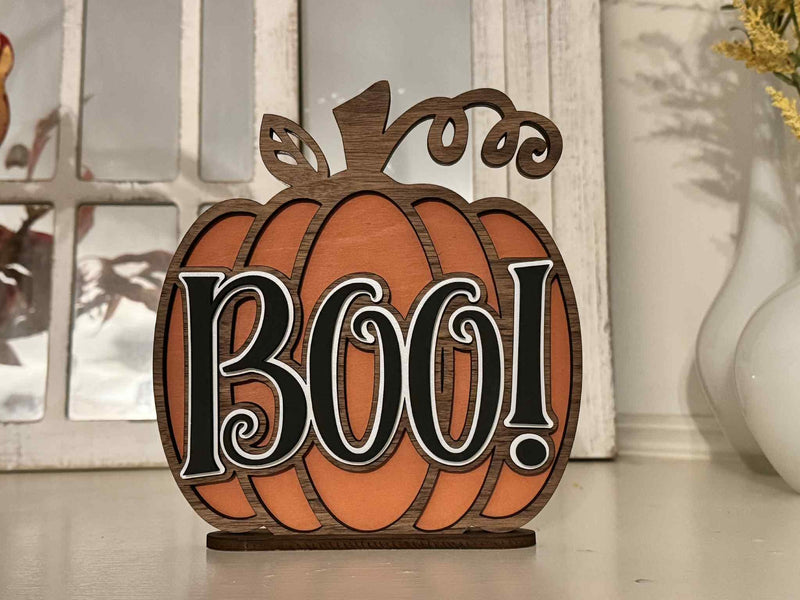 Happy Halloween Layered Wood Sign | 3D Pumpkin Sign | Laser Cut Halloween Decor | Spooky Fall Shelf Sitter | Haunted House Decoration - Moonshineandglitter
