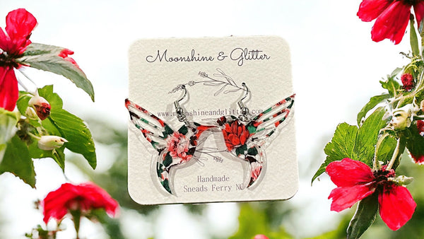 Hummingbird earrings clear acrylic gift hypoallergenic sensitive ears - Moonshineandglitter