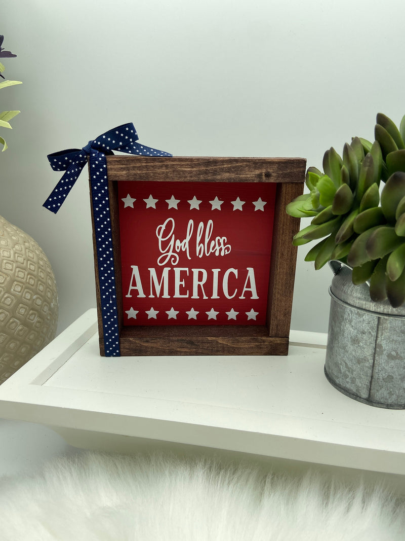 America USA July 4th tiered tray mini wood sign