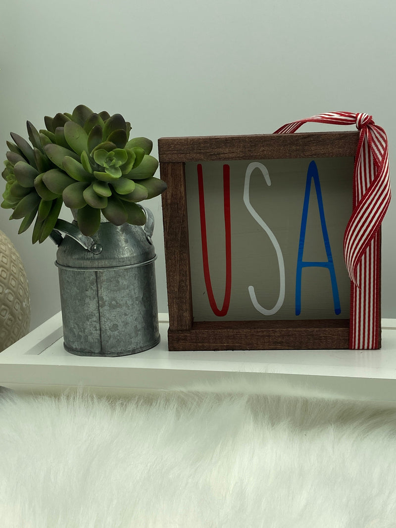 America USA July 4th tiered tray mini wood sign