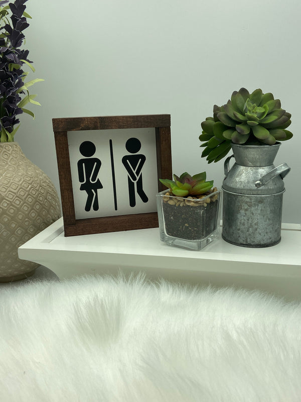 Mini wood sign bathroom funny potty dance male female