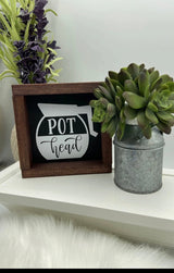 Mini wood sign tiered tray Pot head coffee pot mini wood sign