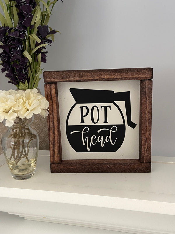 Mini wood sign tiered tray Pot head coffee pot mini wood sign
