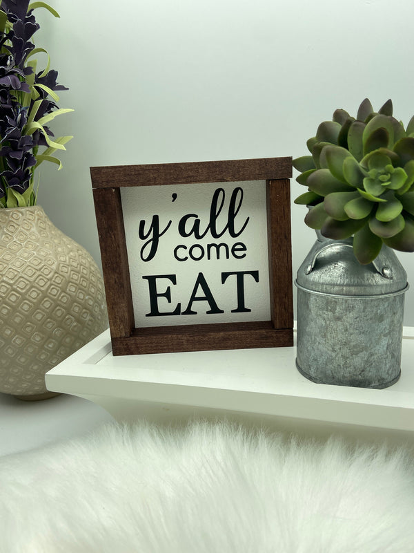 Y’all come eat mini wood tiered tray sign