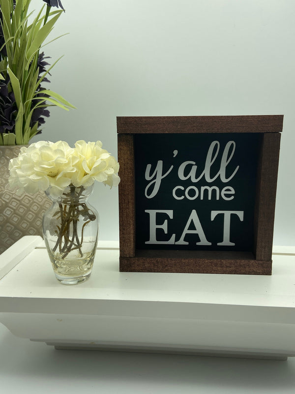 Y’all come eat mini wood tiered tray sign