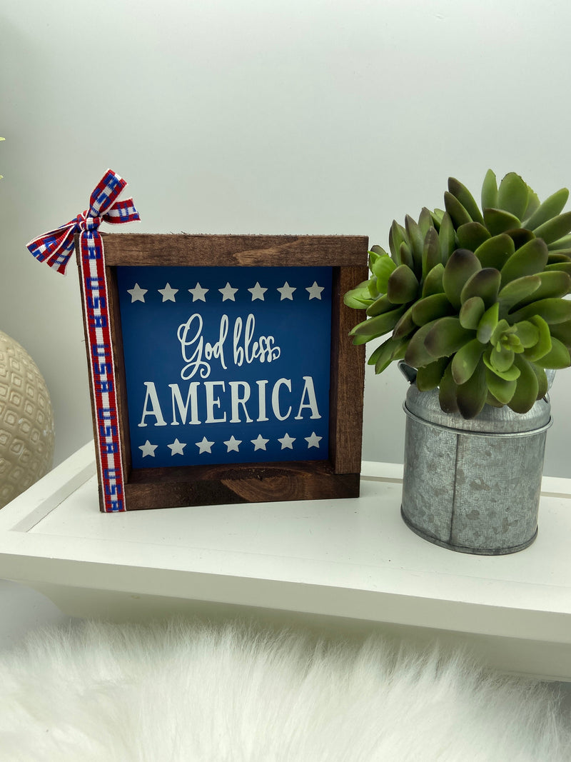 America USA July 4th tiered tray mini wood sign