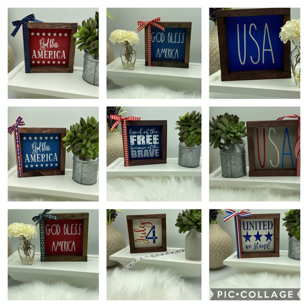 America USA July 4th tiered tray mini wood sign