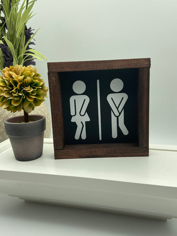 Mini wood sign bathroom funny potty dance male female