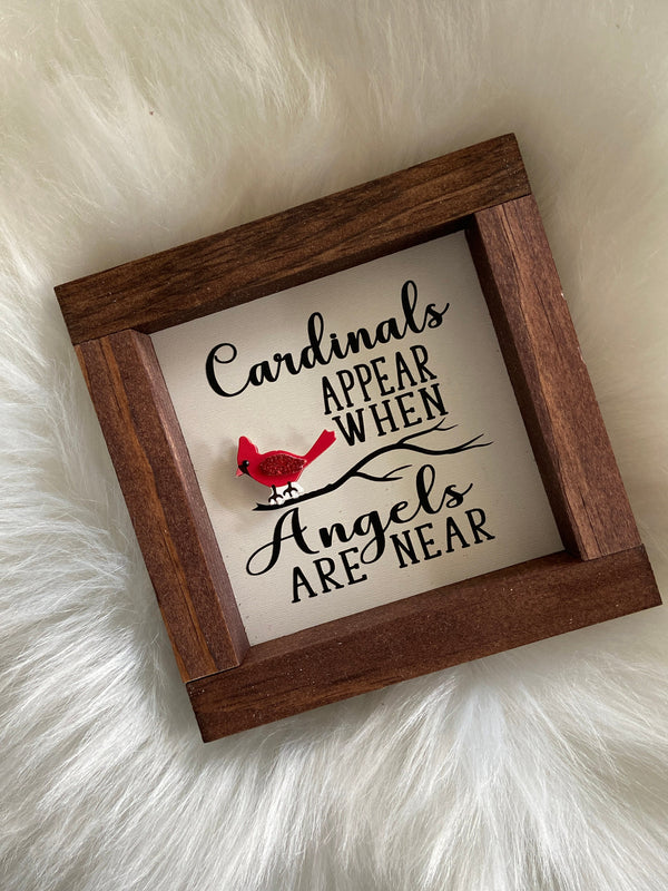 Mini wood sign In memory of, Cardinal Appears when angels are near,  loss mini wood sign