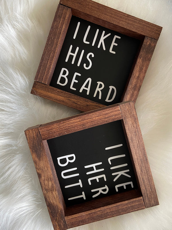 Tiered tray mini wood sign sets beard butt love