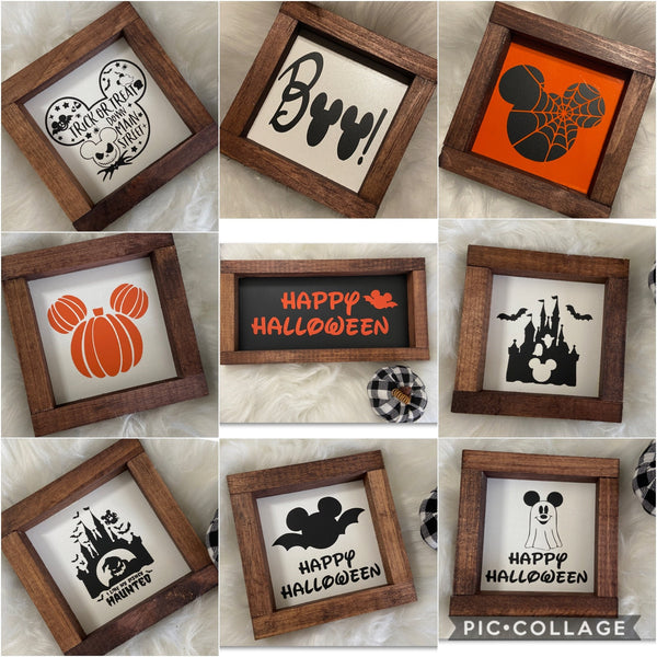 5x5" Halloween Disney Wood Signs | Layered 3D Spooky Decor | Tabletop Shelf Sitters | Mini Wooden Sign Set | Witchy Halloween