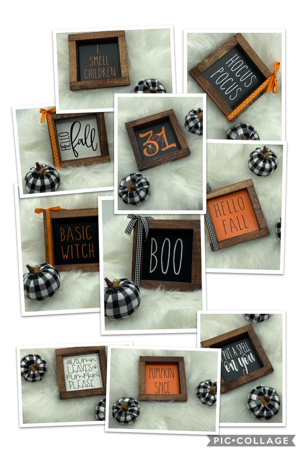 Halloween & Fall Mini Wood Signs | 5x5" Tiered Tray Decor | Hocus Pocus | Pumpkin Spice | Boo | Rustic Autumn Shelf Sitters