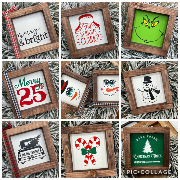 Christmas mini wood sign tiered tray snowman Clark grinch frosty Santa