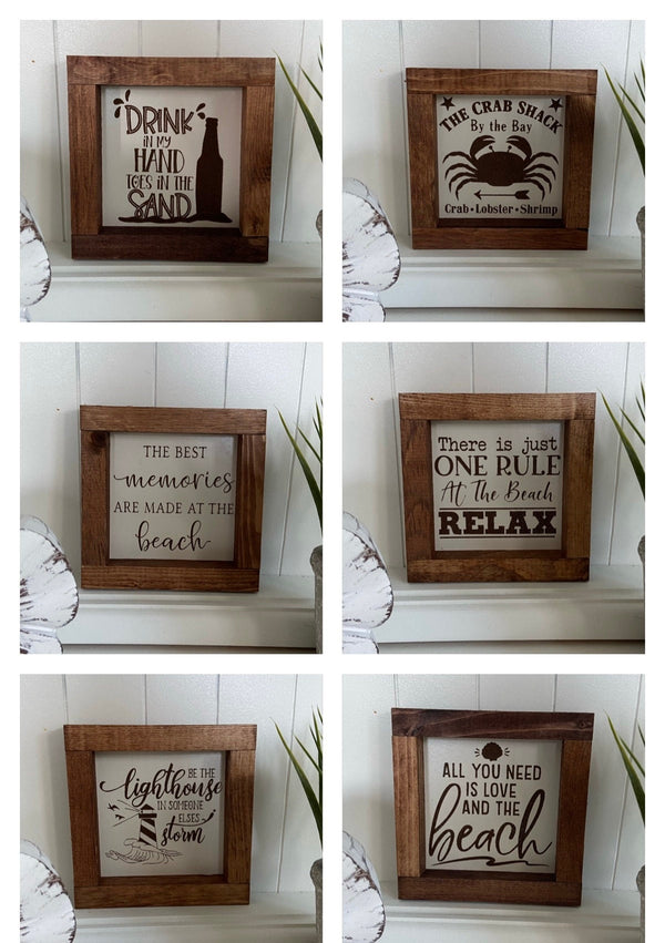 Beach lighthouse crab mini wood sign tiered tray