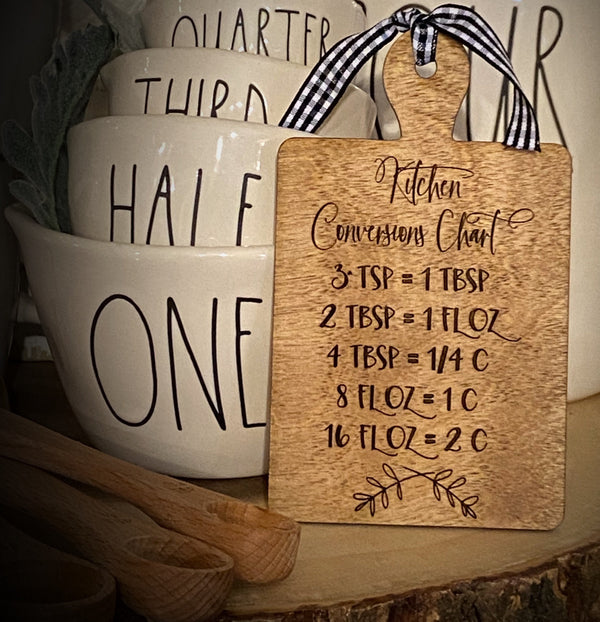 5 inch tiered tray cutting board conversion chart kitchen gadget farmhouse style tablespoon teaspoon  measuring cup