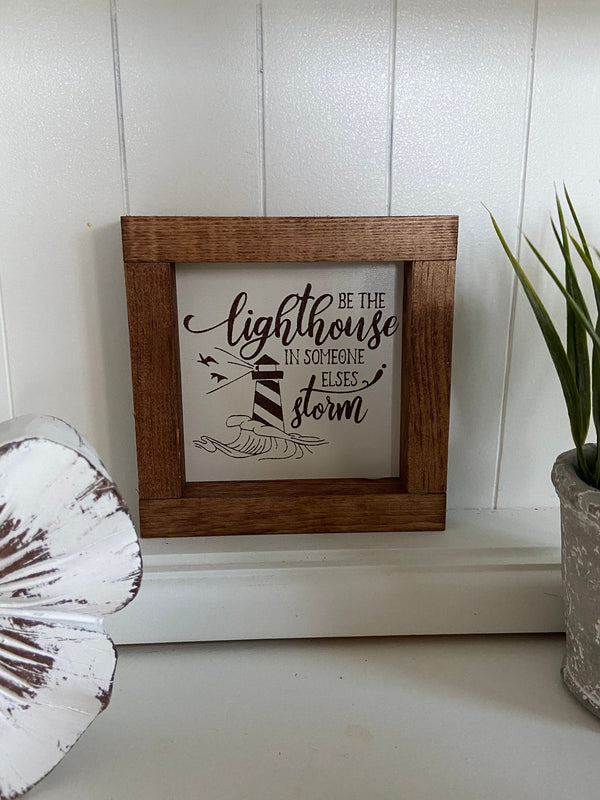 Beach lighthouse crab mini wood sign tiered tray