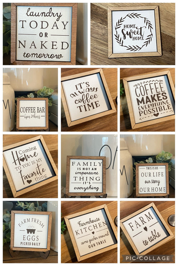 Miniature tiered tray wood signs 3x3